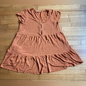 Elegant Terracotta Rust orange Midi Dress L cottagecore boho indie western